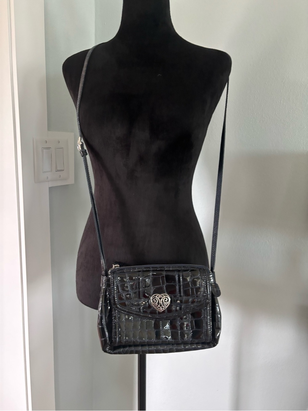 Brighton navy blue Croc-Embossed Crossbody with Heart Medallion